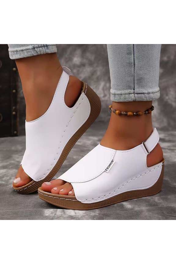 Womens Toe Post Sandals Wedge Platform Sandals Hook And Loop Solid Color Summer Beach Shoes Sandals For Women Casual Walking Shoes Womens Sandals White US :6.5