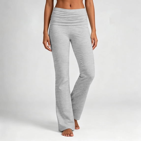 EliteGoogv Womens Yoga Pants Fold Waist Wide Leg Trousers For Women Summer Vacation Casual Pants Light Gray XL