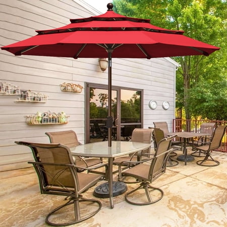 EliteShade 9Ft 3 Tiers Market Umbrella Patio Umbrella Outdoor Table Umbrella with Ventilation,Ruby