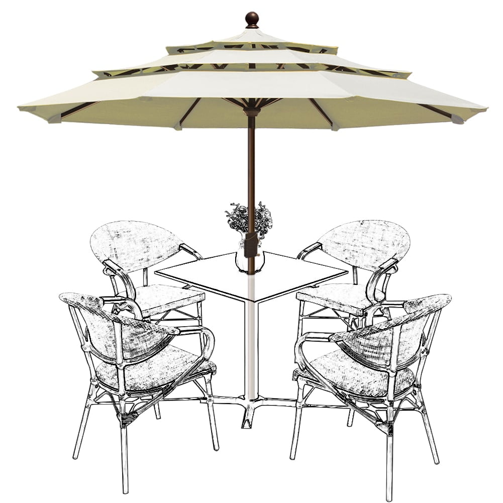 EliteShade 9ft 3-Tier Outdoor Patio Umbrella with Wind Vent, Outdoor Table Umbrella（Natural）