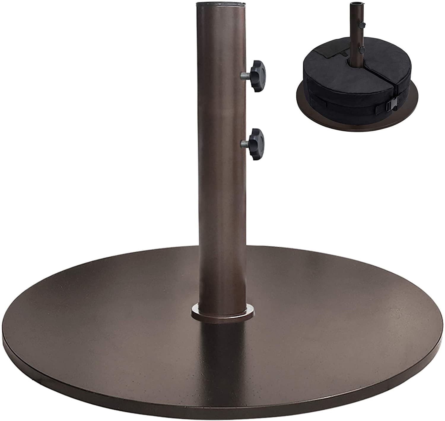 EliteShade Heavy Duty 140 lb Round Steel Umbrella Base with 18" Round Sandbag - Bronze, for Outdoor Patio Market Umbrellas (Sand Not Included)