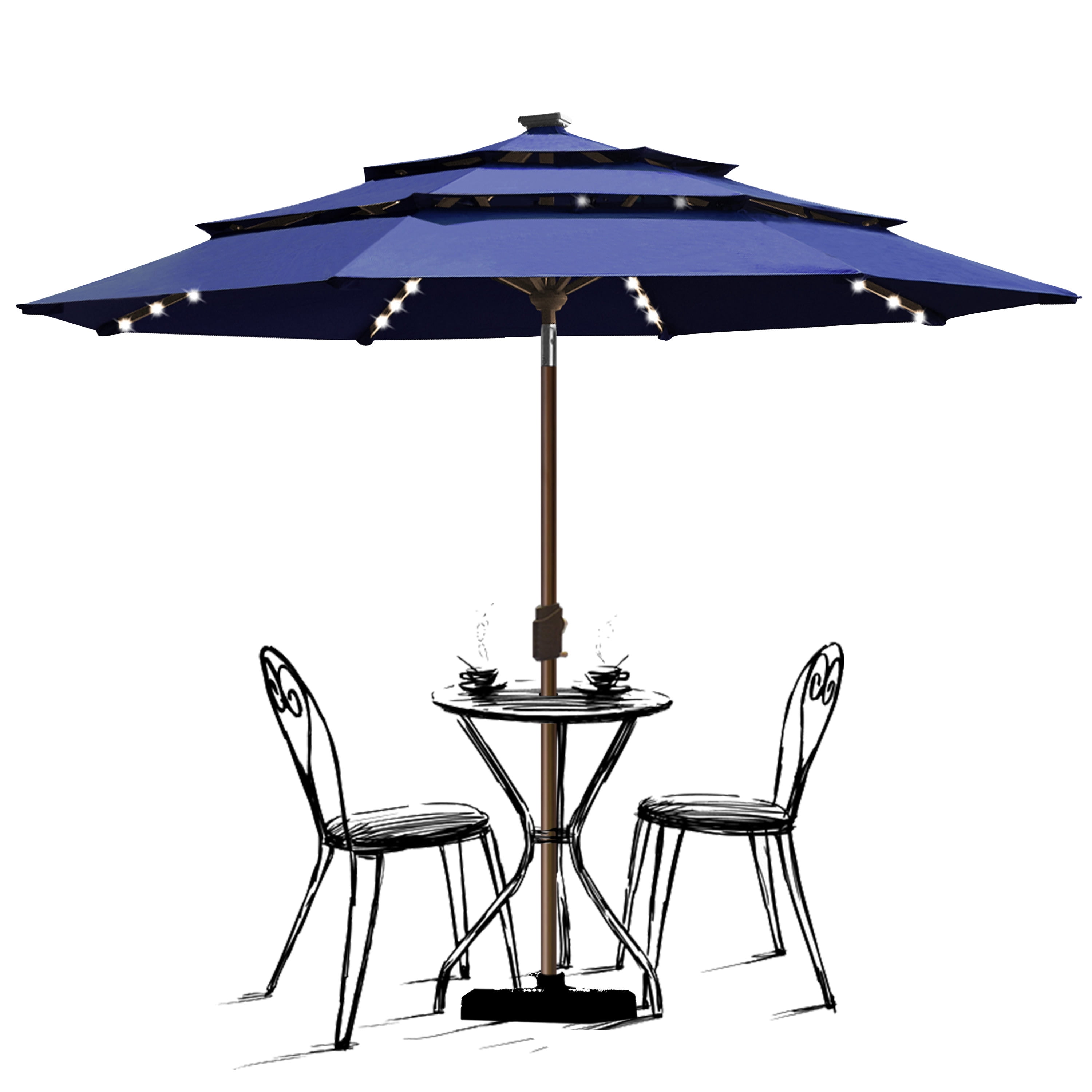 Elite Sunbrella Solar 9ft 3 Tiers Market Umbrella with 80 LED Lights