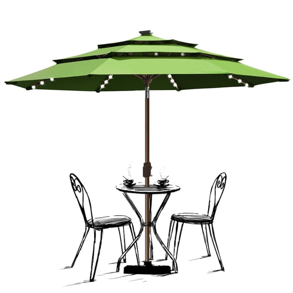 EliteShade Sunbrella Solar 9ft 3 Tiers Market Umbrella with 80 LED Lights Patio Umbrellas Outdoor Table with Ventilation and 5 Years Non-Fading Top,Ginkgo