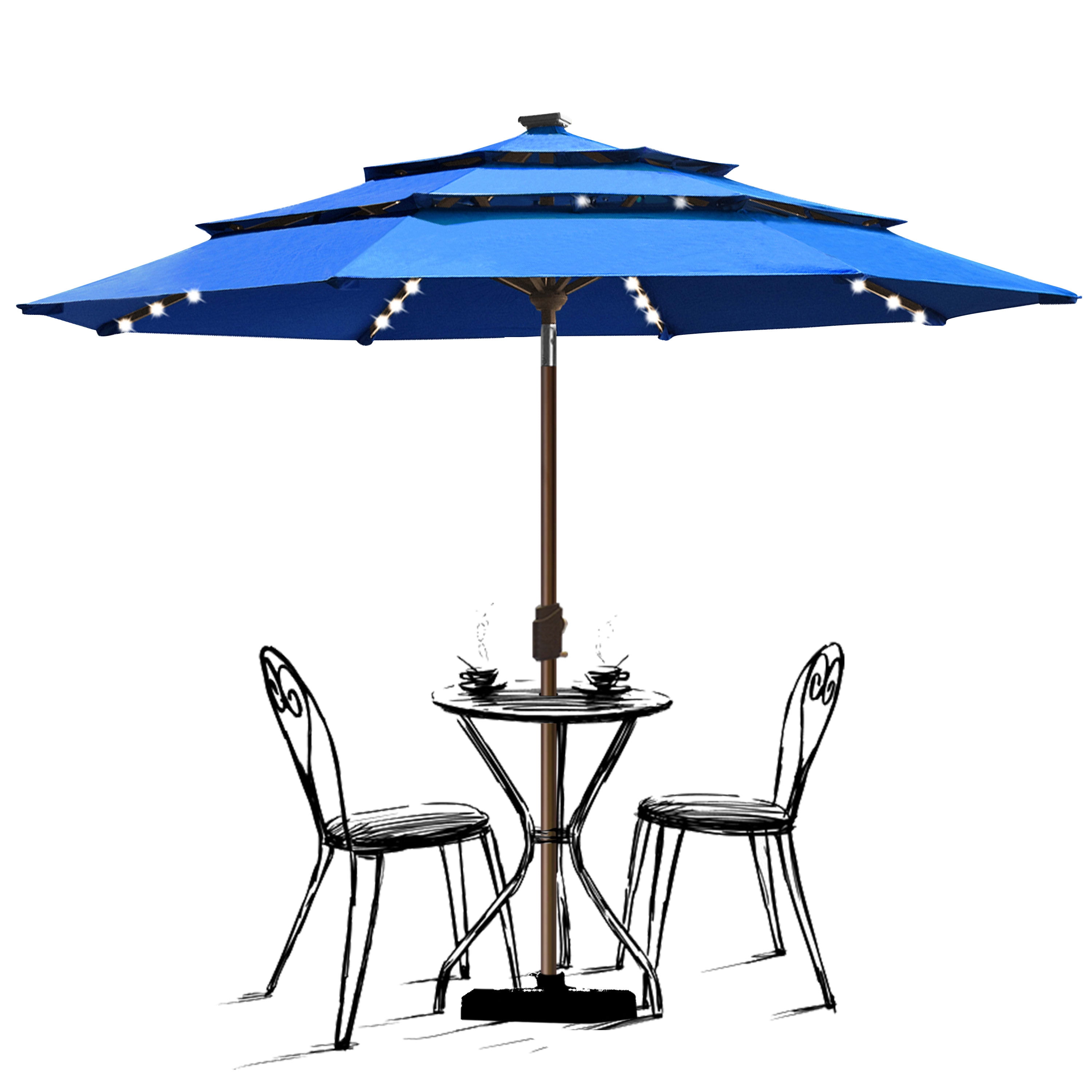 EliteShade Sunbrella Solar 9ft 3 Tiers Market Umbrella with 80 LED