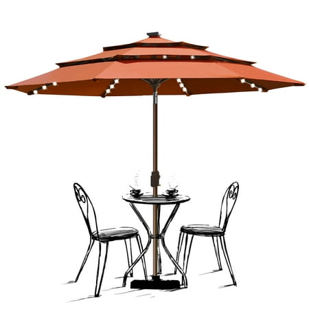 EliteShade Sunbrella Solar 9ft 3 Tiers Market Umbrella with 80 LED Lights Patio Umbrellas Outdoor Table with Ventilation and 5 Years Non-Fading Top,Rust