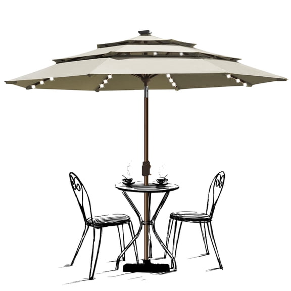 EliteShade Sunbrella Solar 9ft 3 Tiers Market Umbrella with 80 LED Lights Patio Umbrellas Outdoor Table with Ventilation and 5 Years Non-Fading Top,Sandy