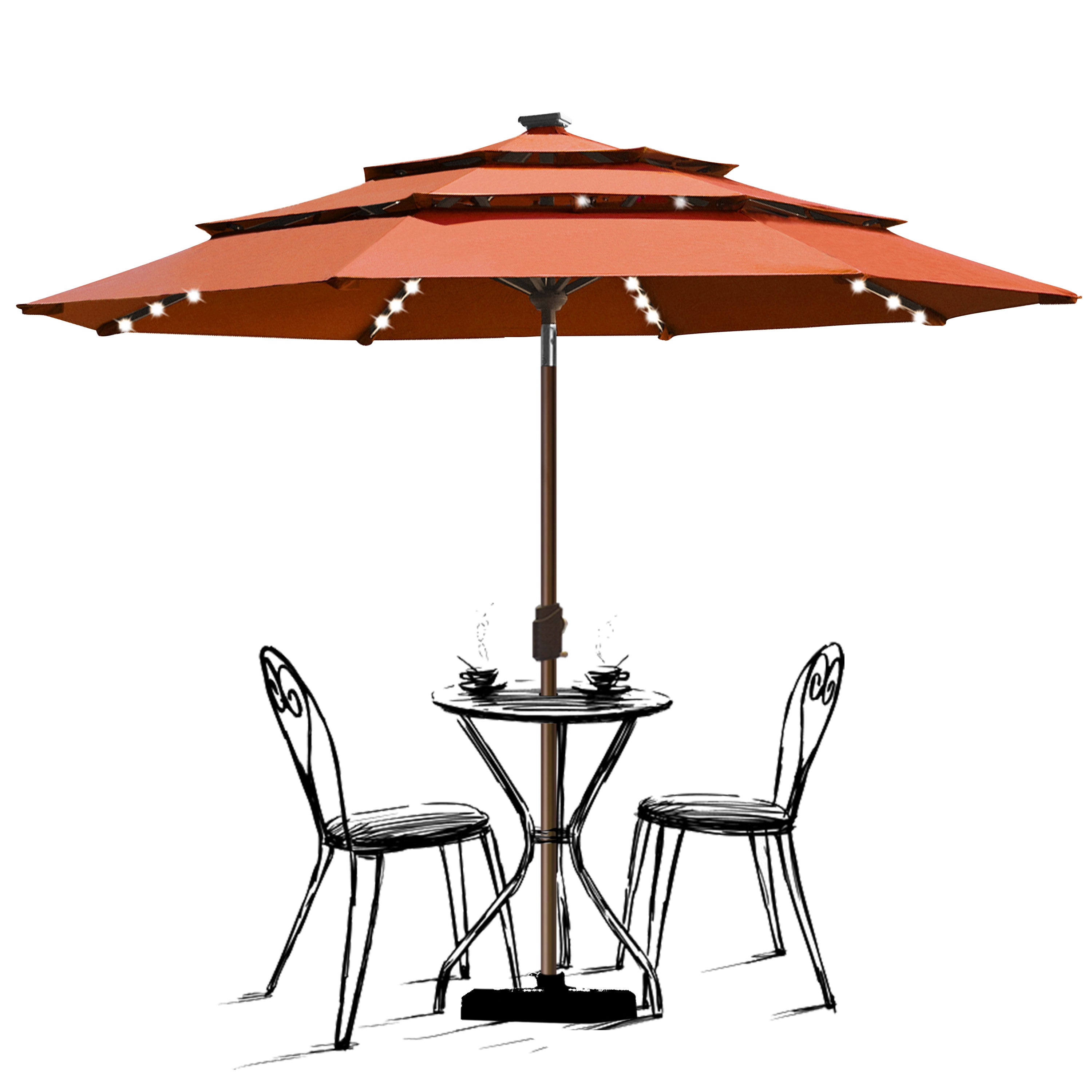 EliteShade Sunbrella Solar 9ft 3 Tiers Market Umbrella with 80 LED
