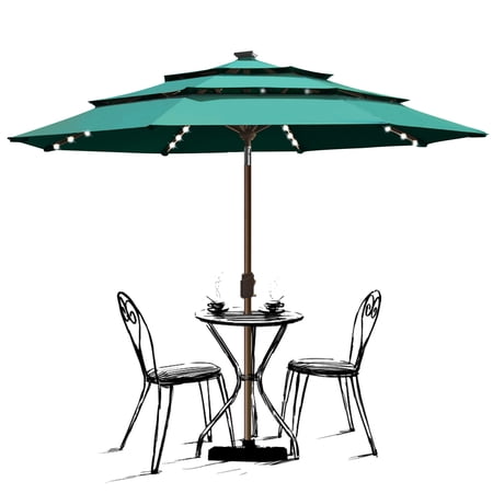 EliteShade Sunbrella Solar 9ft 3 Tiers Market Umbrella with 80 LED Lights Patio Umbrellas Outdoor Table with Ventilation and 5 Years Non-Fading Top, Turquoise