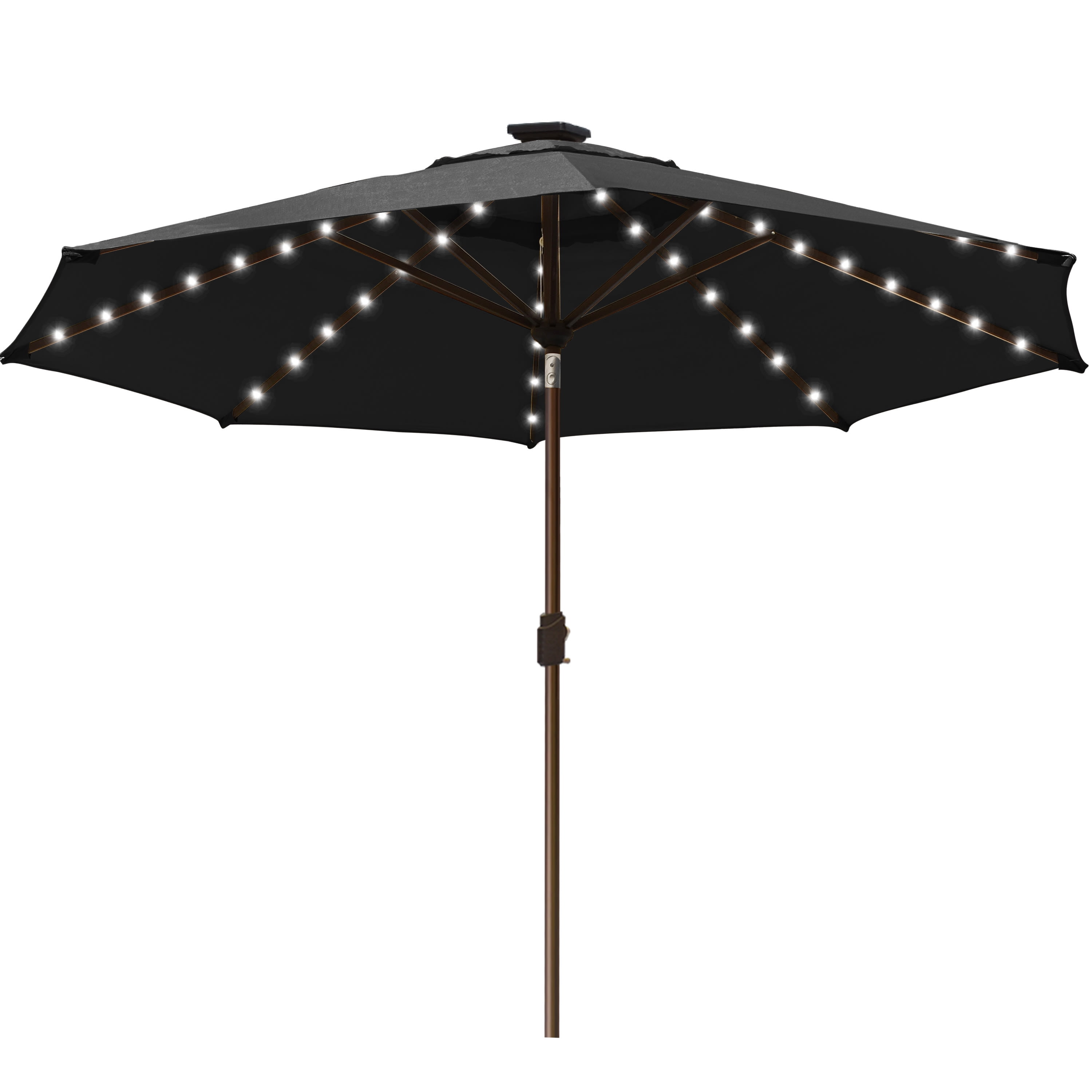 EliteShade Sunbrella Solar Umbrellas 9ft Market Umbrella with 80 LED Lights Patio Umbrellas Outdoor Table Umbrella with Ventilation and 5 Years Non-Fading Top,Coal