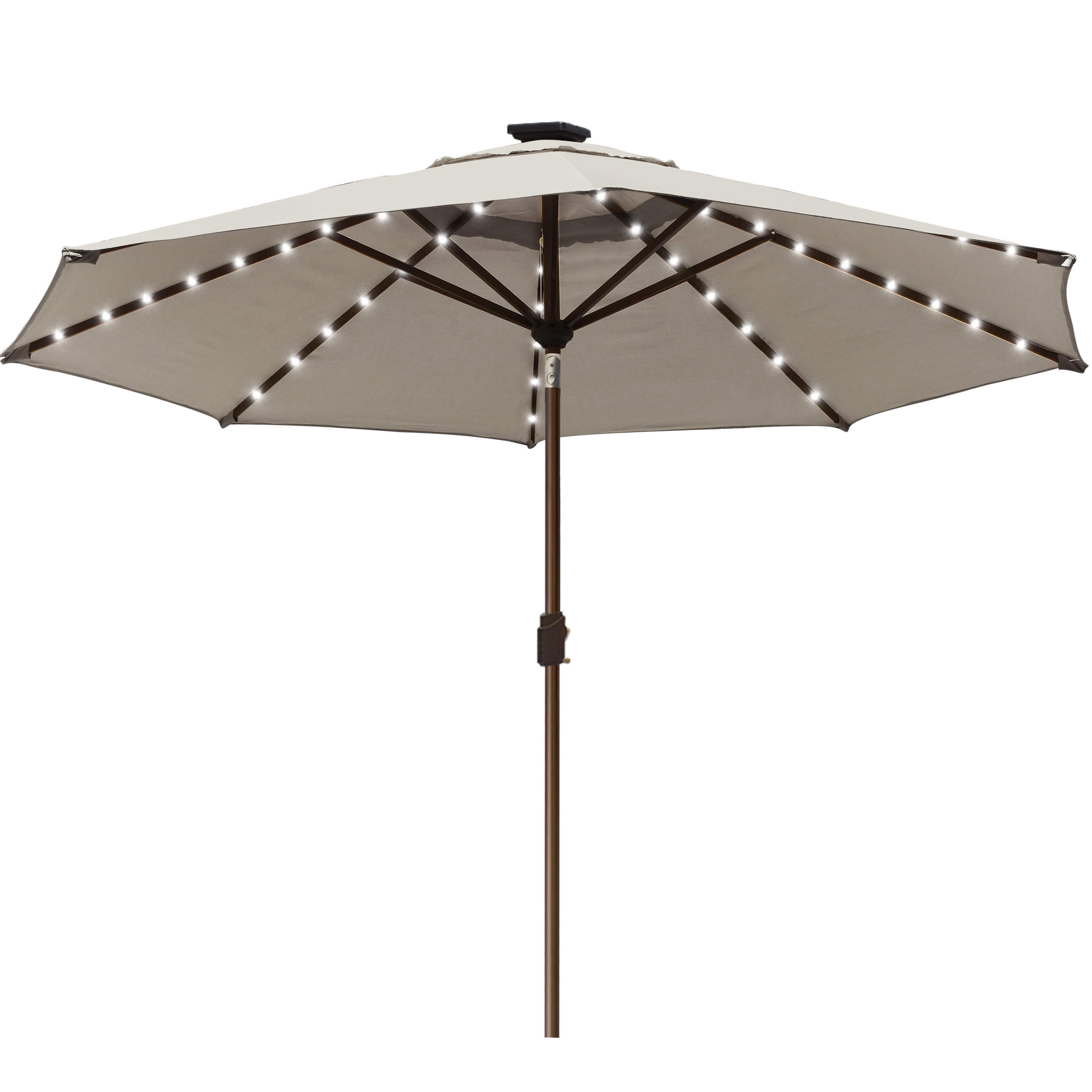 EliteShade Sunbrella Solar Umbrellas 9ft Market Umbrella with 80 LED Lights Patio Umbrellas Outdoor Table Umbrella with Ventilation and 5 Years Non-Fading Top,Beige