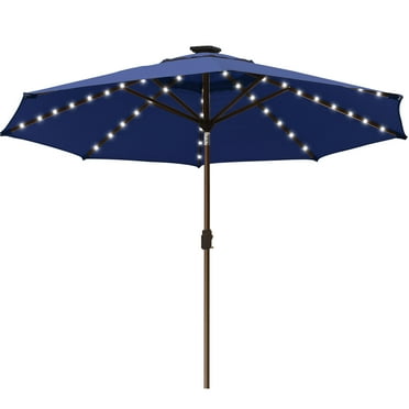 EliteShade Sunbrella Solar Umbrellas 9ft Market Umbrella with 80 LED Lights Patio Umbrellas Outdoor Table Umbrella（Navy Blue）