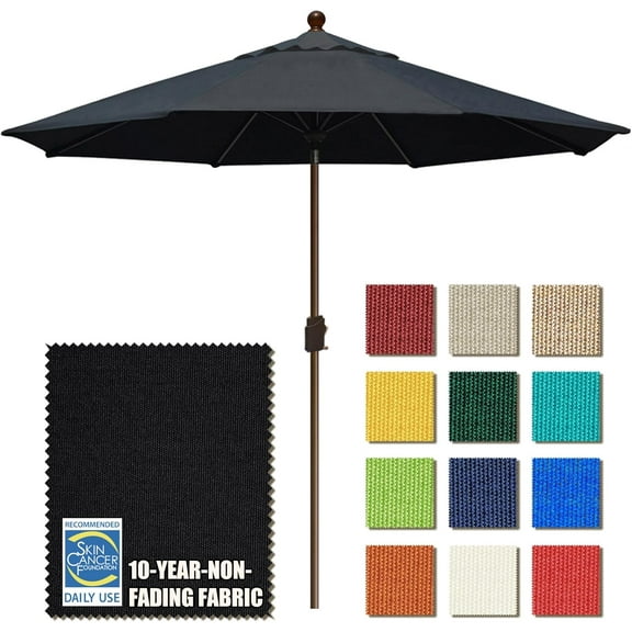 EliteShade USA 10-Year-Non-Fading 10Ft Market Umbrella Patio Umbrella Outdoor Table Umbrella with Ventilation, Black