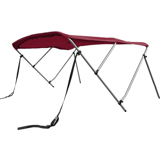 SavvyCraft™ 3 Bow Bimini Top Frame and Canvas, Burgundy 3 Bow 72" L 36" H 61"-66" W with Boot and Rear Poles