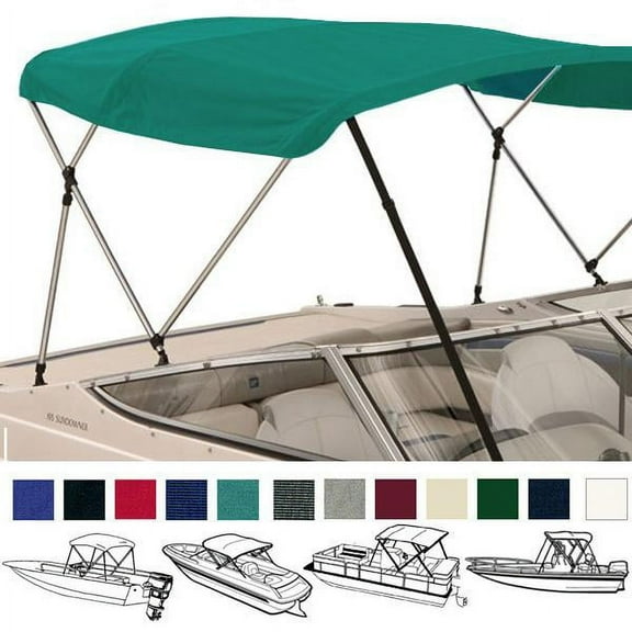 EliteShield 3 Bow Bimini Top Boat Cover Teal 3 Bow 72" L 46" H 54"-60" W with Boot and Rear Poles