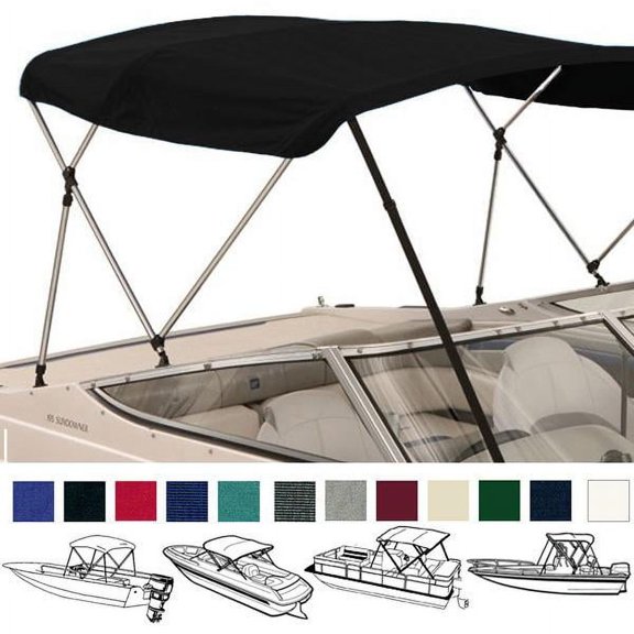 EliteShield 4 Bow Bimini Top Boat Cover Black 4 Bow 96"L 54"H 61"- 66"W with Boot and Rear Poles