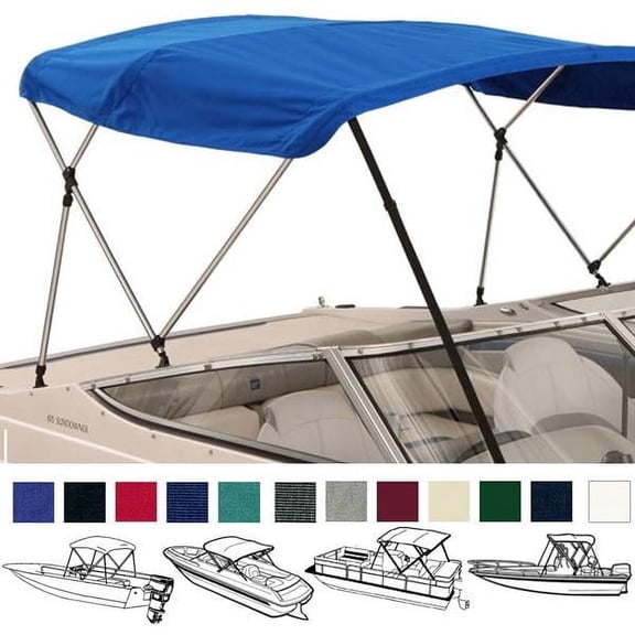 EliteShield 4 Bow Bimini Top Boat Cover Blue 4 Bow 96"L 54"H 54"- 60"W with Boot and Rear Poles