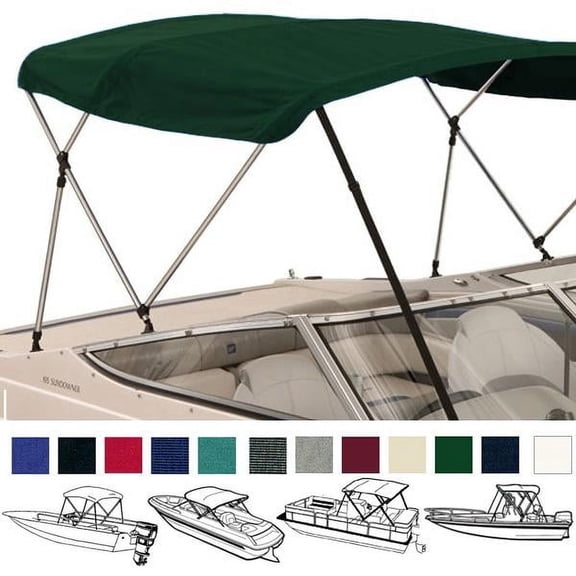 EliteShield 4 Bow Bimini Top Boat Cover Green 4 Bow 96"L 54"H 73"- 78"W with Boot and Rear Poles