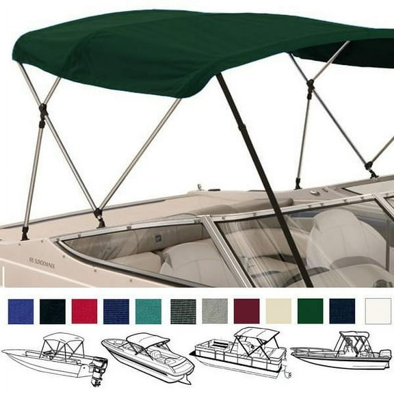 EliteShield 4 Bow Bimini Top Boat Cover Green 4 Bow 96"L 54"H 91"- 96"W with Boot and Rear Poles