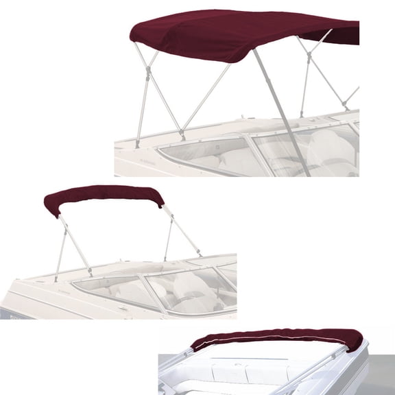 SavvyCraft™ 4 Bow Bimini Top Replacement Canvas 8ft L, 61"-66" W Burgundy Color with Zippered Pockets