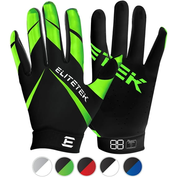 EliteTek RG-14 Football Gloves (Neon Green, Adult Small)