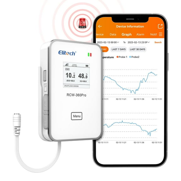 Elitech 4G Wireless Remote Real-Time IOT Temperature Humidity Monitor Digital Data Logger, APP/Cloud Data Storage, with Single External Expansion Channel (Needs Probe) RCW-360Pro-SC