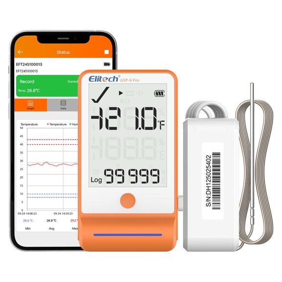 Elitech Bluetooth Ultra Low Digital Temperature Data Logger for Refrigerator Shadow Data 100000 PointsExport PDF/CSV Report, Pharmacy Vaccine DDL Calibration Certificate, MAX MIN AVR MKT GSP-6Pro-TLE