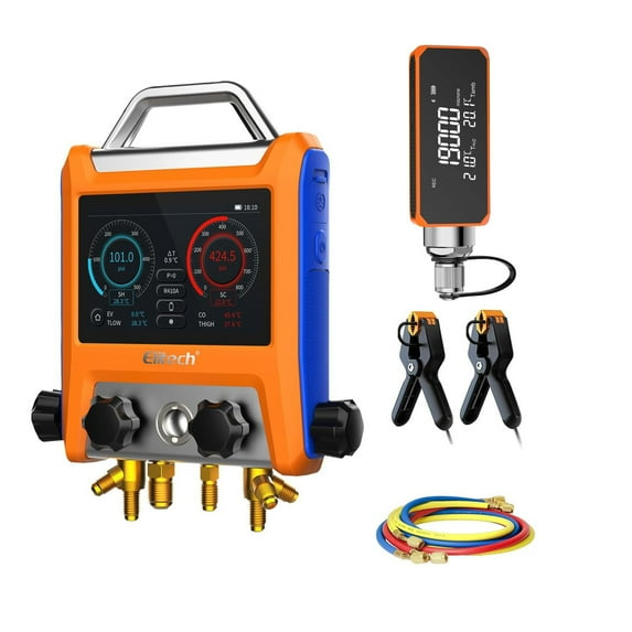 Elitech Digital 4 Valve Manifold Gauge HVAC with Refrigerant Hoses, Vacuum Gauge Micron Gauge, Thermometer Clamps, OTA Upgrade, Wireless APP Control, EMG-40VPro