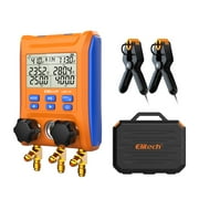 Elitech Digital Manifold Gauge HVAC 2-Way Valve with Thermometer Clamps