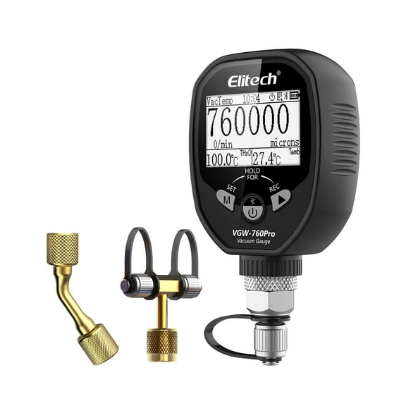 Elitech Full-Range Wireless Digital Micron Vacuum Gauge, Offline Recording, 1/4" SAE, VGW-760Pro