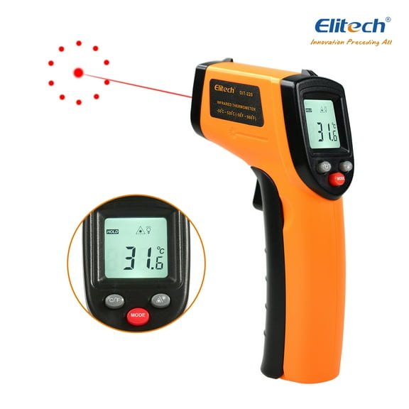Elitech Laser Temperature Gun, Non-Contact Digital Infrared Thermometer, Adjustable Emissivity, Backlight, Handheld for Grill, Meat, Food, Candy, Automotive, HVAC Tools, -50~530C(-58~986F), DIT-220