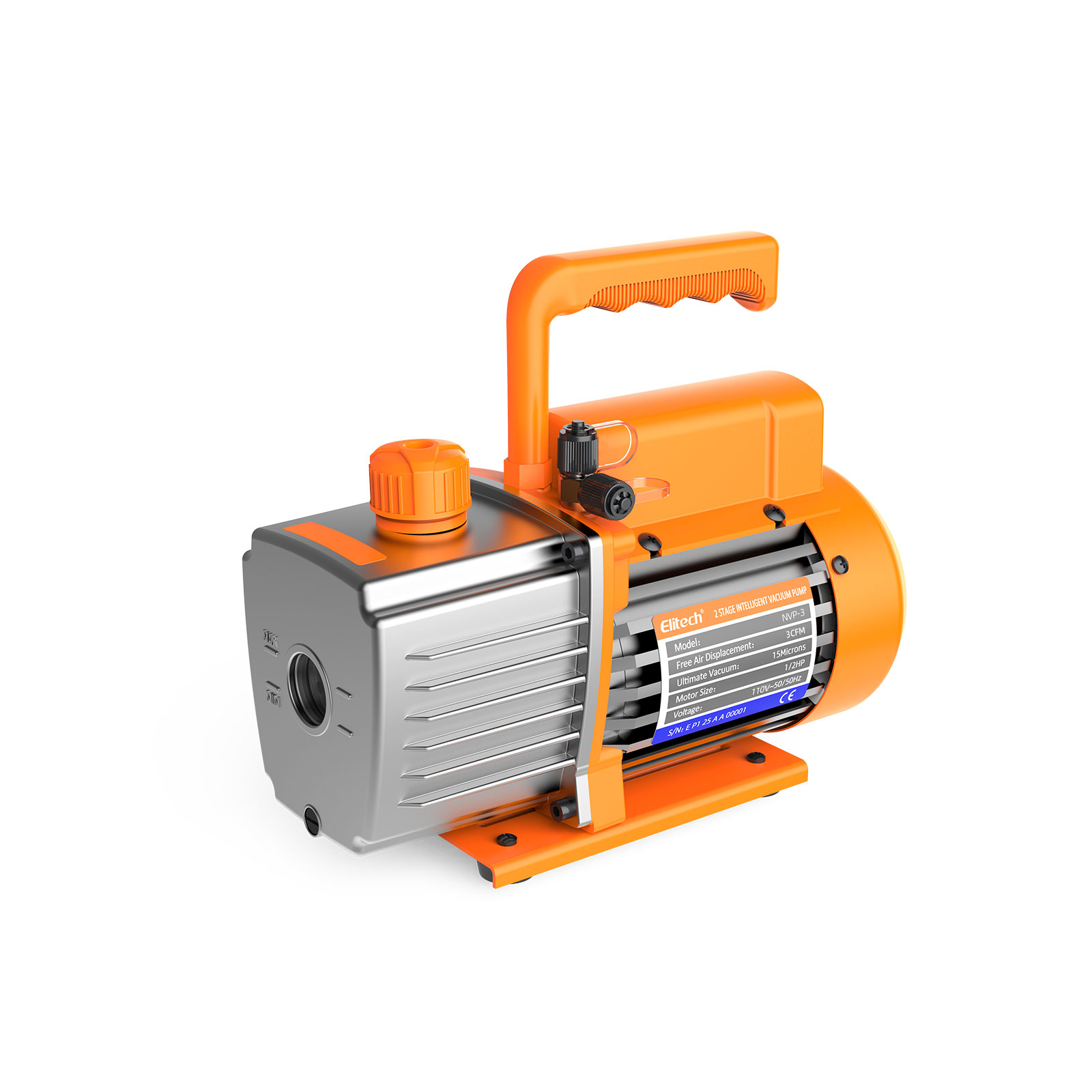 Elitech NVP-3 HVAC Vacuum Pump 3CFM 1.5L/S 1/4HP Single Stage Rotary Vane Air Vacuum Pump for HVAC and Refrigeration Systems, Durable and Easy to Maintain