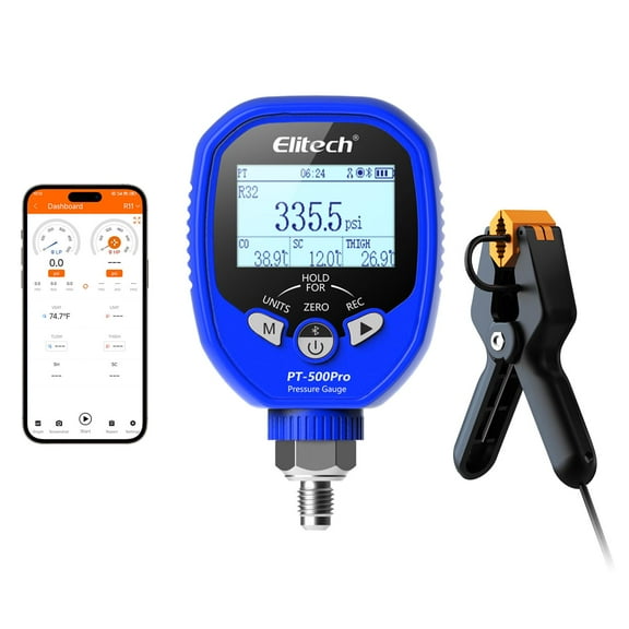 Elitech PT-500Pro Digital Pressure Gauge – HVAC Refrigeration Manifold Gauge with Bluetooth, Temperature Measurement, and Data Logging