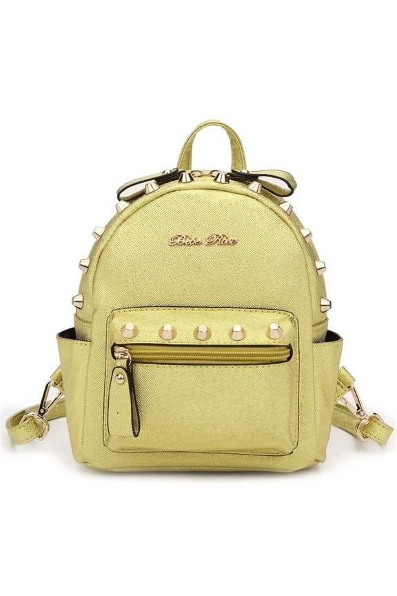 BR006 Gold Hearty Trendy Metallic Fashion Mini Backpack with Studs & Detachable Shoulder Straps, Gold