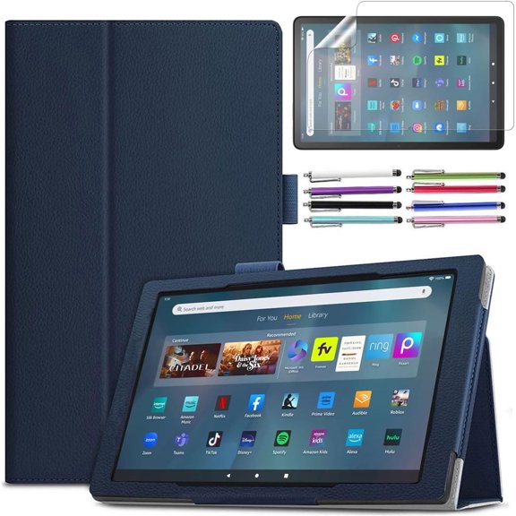 Elitegadget Case for Amazon Fire Max 11 (13th Generation, 2023 Released) - Slim Lightweight Folding Folio Stand Cover PU Leather Case + 1 Screen Protector and 1 Stylus (Navy Blue)