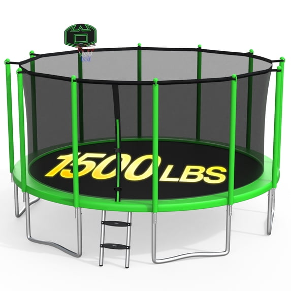 XMIKA 1500LBS Trampolines 15FT 16FT, Trampolines for 8-9 Kids/1-2 Adults, Outdoor Trampolines with Enclosure Net, Basketball Hoop, Heavy Duty Recreational Trampoline with Ladder, Fast Assembly
