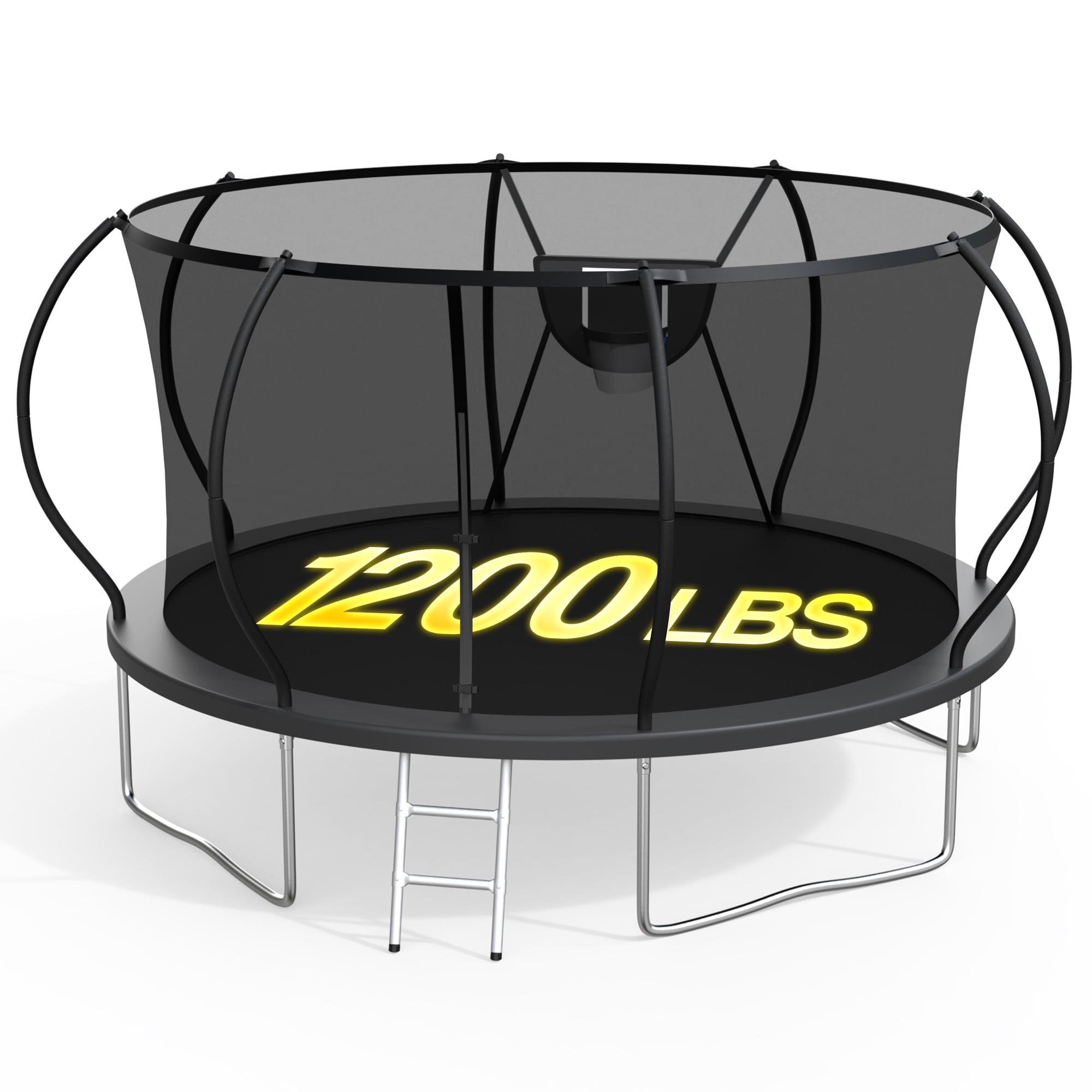 XMIKA 12FT Trampoline with Basketball Hoop, Outdoor Trampoline with Enclosure Net, Ladder, Heavy-duty Recreational Trampoline, 1200LBS Capacity Trampoline for Kids and Adults, Upgrade Curved Pole