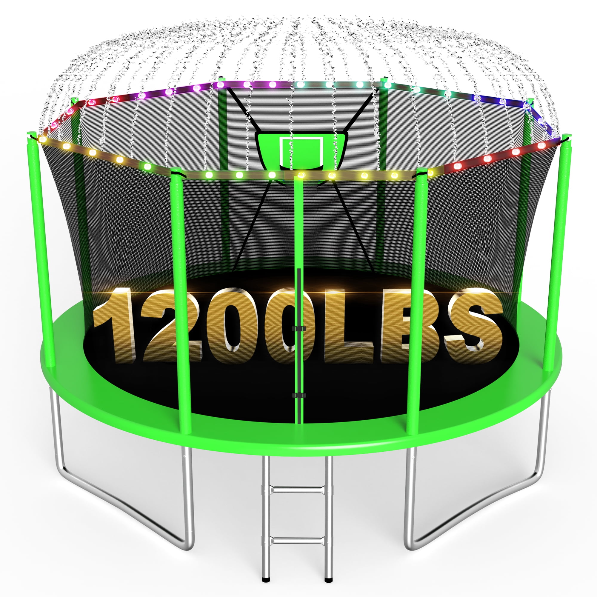 XMIKA 12FT Trampoline, Trampolines with Basketball Hoop for Kids, 1200LBS Trampolines with Enclosure Net, Light, Sprinkler, Ladder, Backyard Recreational Trampoline, Galvanized Anti-Rust Coating