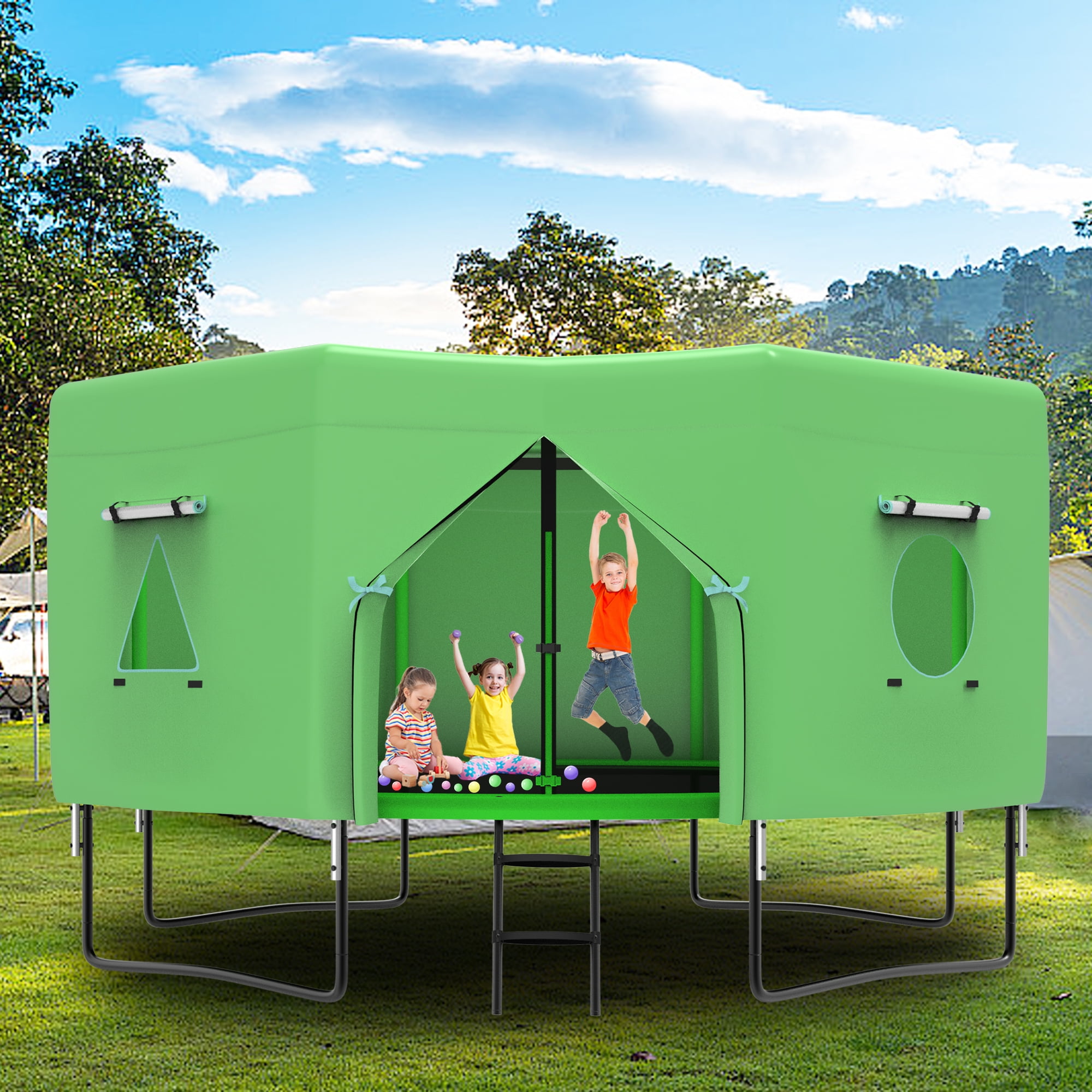 Elitezip Trampoline Tent, 14FT Trampoline Tent with 4 Windows, Sun ...