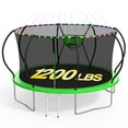thumbnail image 1 of XMIKA Trampoline for Kids and Adults, 8 FT 10FT 12FT 16FT 14FT Trampolines Outdoor with Enclosure Net, Basketball Hoop, Ladder, Light, Sprinkler, Backyard Recreational Trampoline, Curved Design, 1 of 9