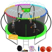 Elitezip 1500LBS Trampoline for Adults and Kids, 8 10 12 14 16FT Trampoline with Enclosure Net, Basketball Hoop, Light, Sprinkler, Balls and Ladder, No Gap Design Backyard Trampoline, Easy to Install