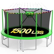 XMIKA 16FT Trampoline Outdoor for 8-9 Kids, Trampoline with Enclosure Net,1500LBS Trampolines with Basketball Hoop, LED Light, Sprinkler, Ladder, Backyard Heavy Duty Trampolines for Adults