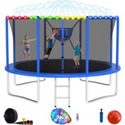Elitezip Trampoline with Enclosure for Kids, 1200LBS 12FT Trampolines with Basketball Hoop, 10FT 14FT 16FT Outdoor Heavy Duty Recreational Trampoline with Ladder, Lights, Sprinkler, Easy to Install