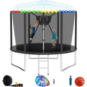 Elitezip Trampoline for Kids and Adults, 10FT 12FT 16FT 14FT Outdoor Trampolines with Enclosure Net, Basketball Hoop, Ladder, Light, Sprinkler, Backyard Recreational Trampoline, Easy to Install