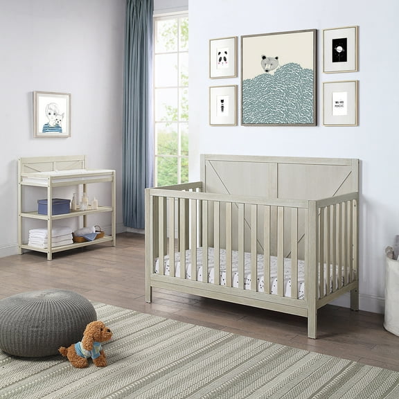 Elitezip Baby Mini Crib Indoor, 4-in-1 Convertible Mini Crib, Greenguard Gold Certified, Non-toxic Finishes, Delta Children Heartland, Wooden Frame, 54.00" L X 29.25" W X 43.50" H, Gray