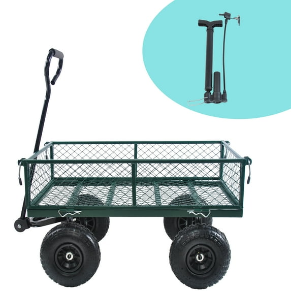 Elitezip Folding Wagon, Heavy Duty, Adjustable Handle, Garden Cart Wagon for Lawn, Utility Wagon for Sports, Camping, Garden, and Shopping, for Garden, Sports, Picnic, Green