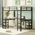 Elitezip Full Size Loft Bed with Desk and 6 Storage Shelves, Metal Loft