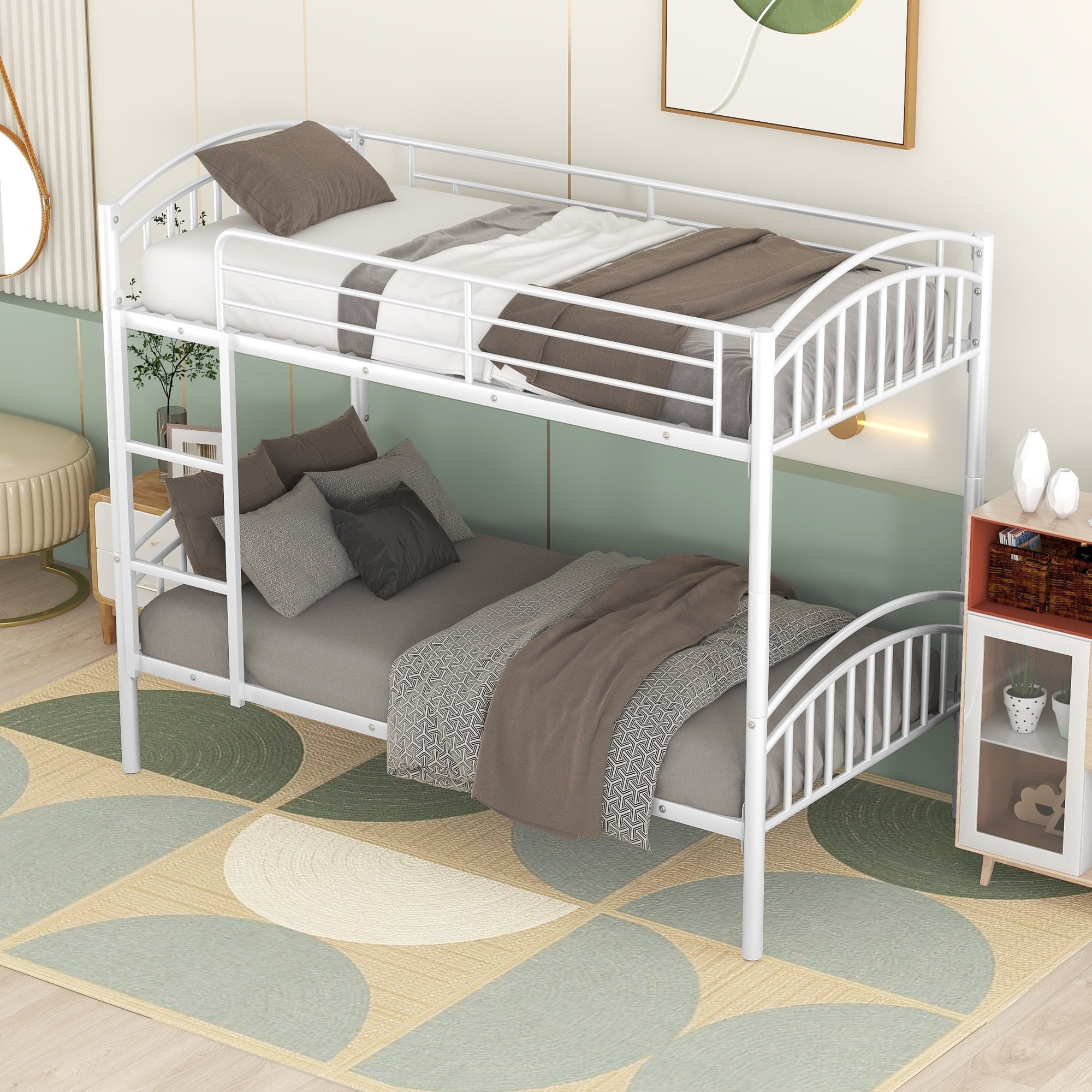 Elitezip Twin over Twin Metal Bunk Bed with Ladder, Safety Guardrail ...