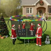 Elitezip Trampoline, 1200LBS 12FT Trampoline for 1-2 Adults/ 4-5 Kids, Trampoline with Enclosure Net, Basketball Hoop, Ladder, Light, Sprinkler, Backyard Outdoor Heavy Duty Trampoline, No Gap Design