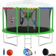 Elitezip Trampoline, 1200LBS 12FT Trampoline for Kids Adults, Trampolines with Safety Enclosure Net, Basketball Hoop, Light, Sprinkler and Ladder, Outdoor Trampoline, No-Gap Design, Birthday Gifts