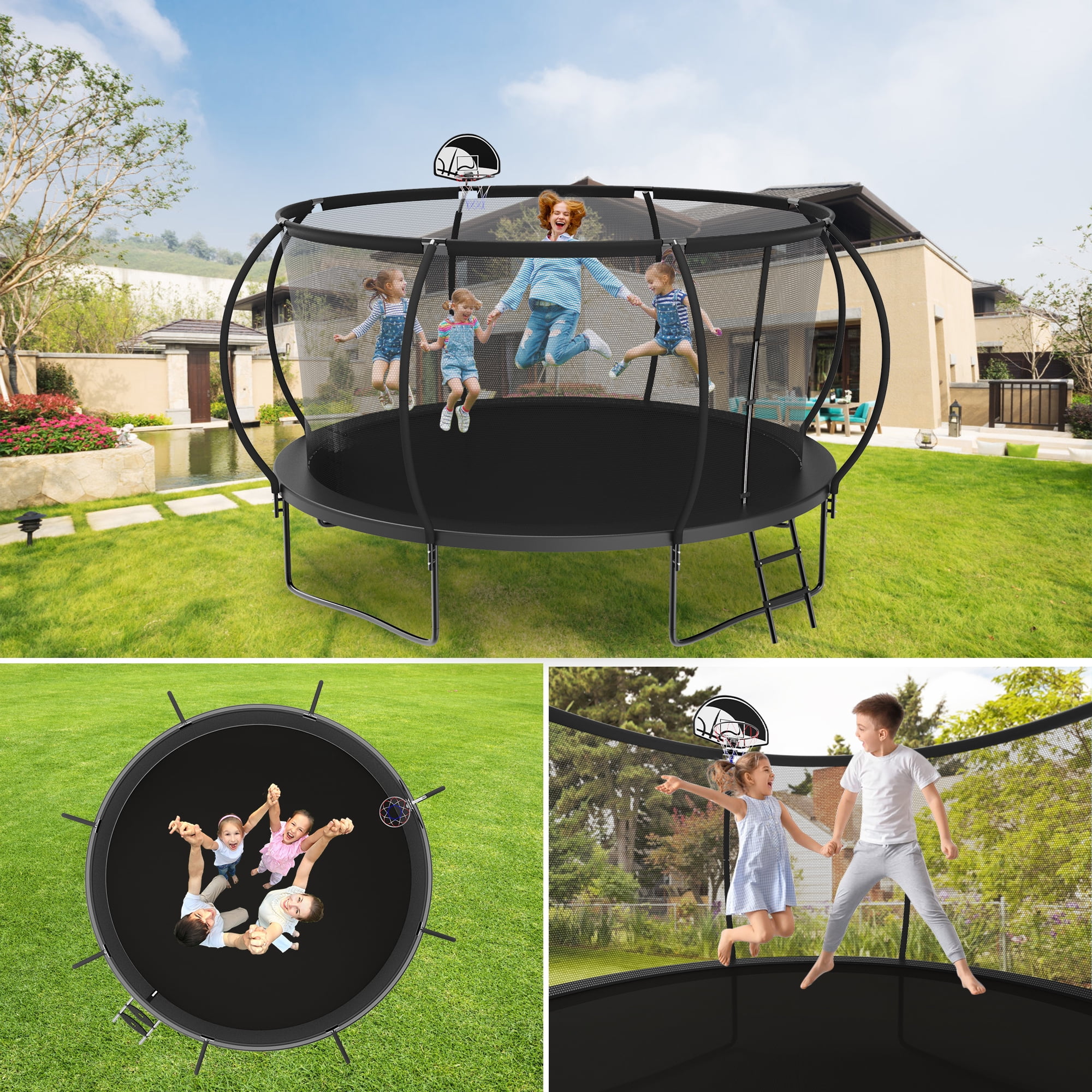 Elitezip Trampoline 1400 LBS 14FT for Kids Teens Adults, Outdoor Trampoline with Light